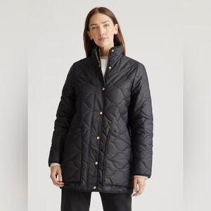 Quince Featherless Black Quilted Long Puffer Jacket Sz Small Zip Front Warm